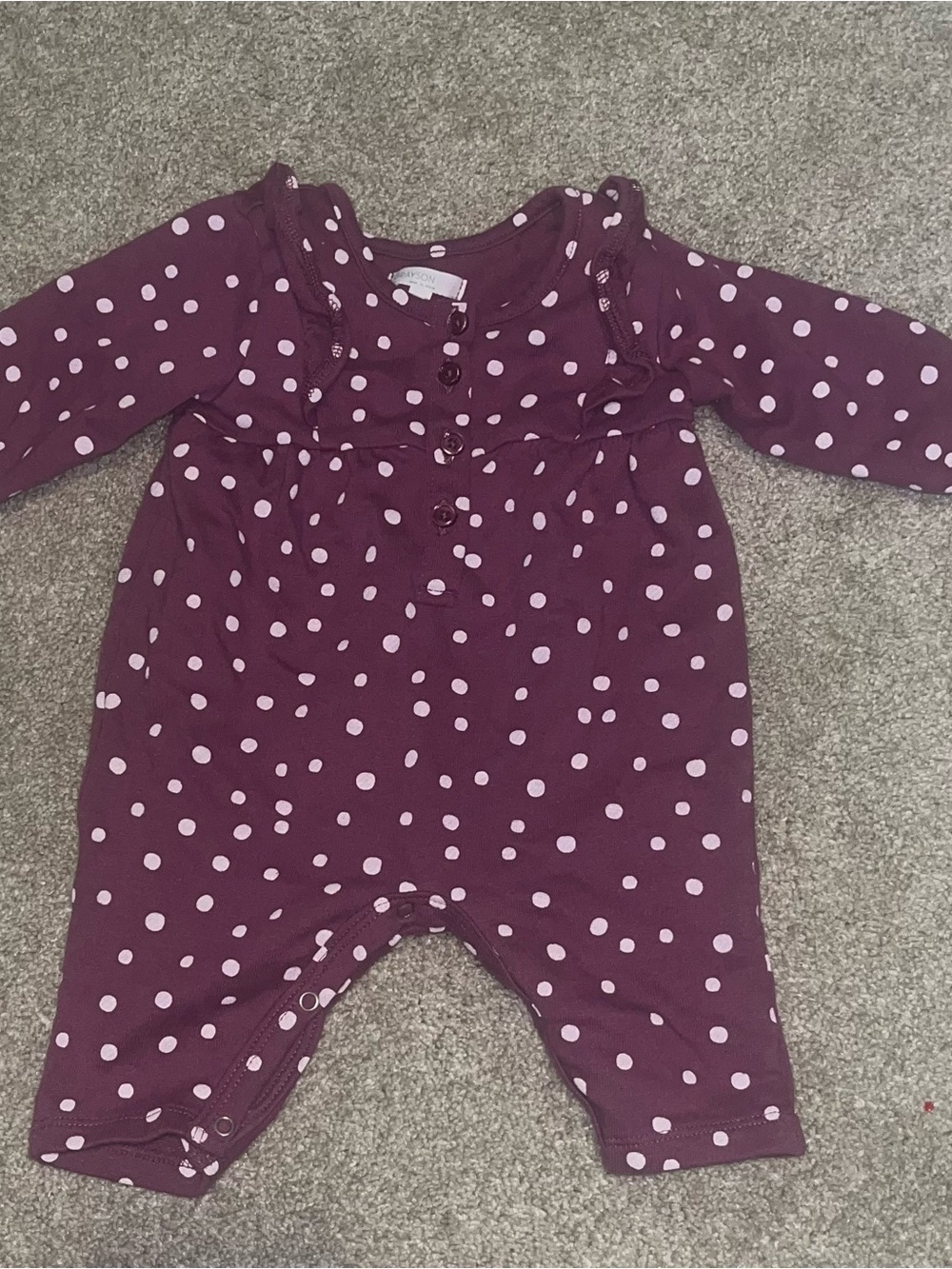 Plum Polka Dot Long-Sleeve Baby One-Piece